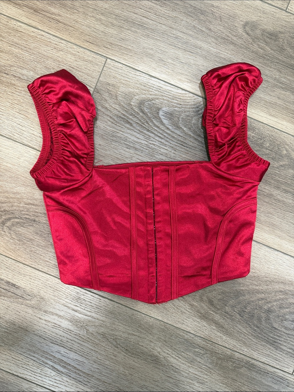 Red Puff-Sleeve Crop Top